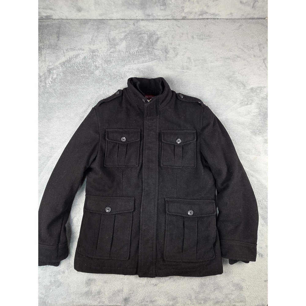 Merona Black Wool Blend Military Field Jacket Coat Men's Size M